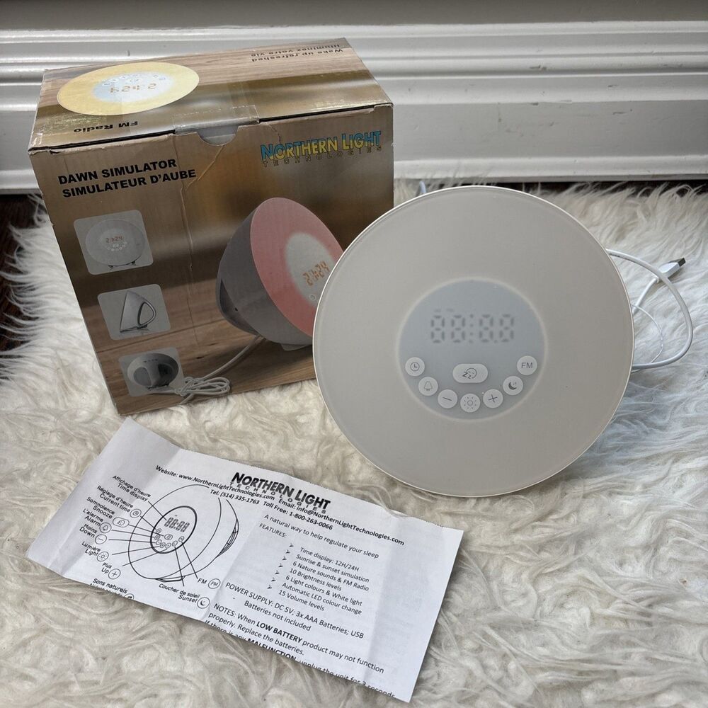Northern Light Technologies Dawn Simulator Sunrise Alarm Clock FM Radio Light